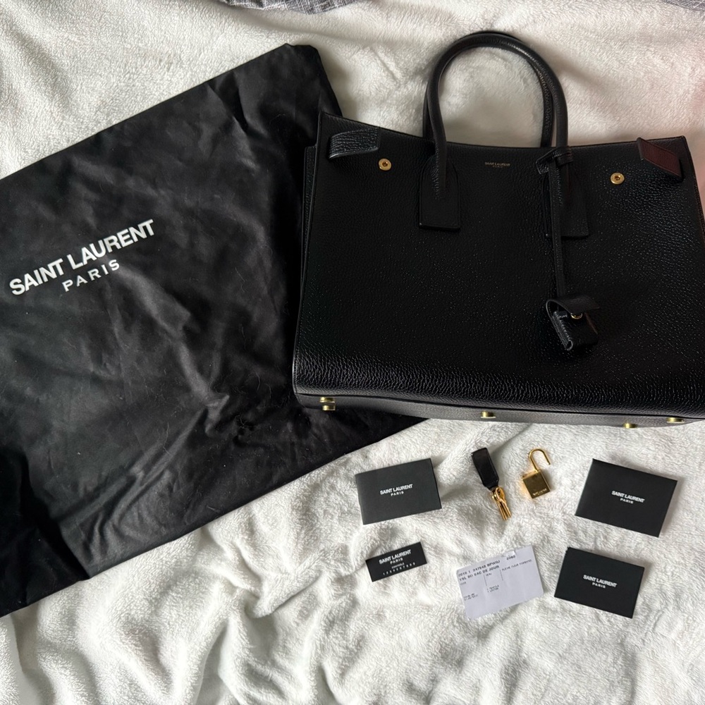 (CONSIGNED) Saint Laurent Medium Sac De Jour Black Leather Bag
